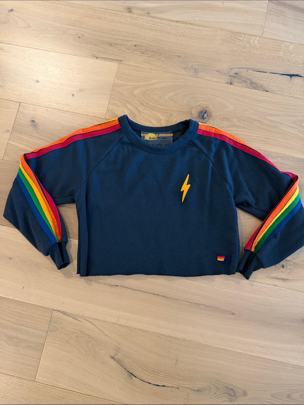 Aviator Nation Navy Lightning Rainbow Stripe Sweatshirt